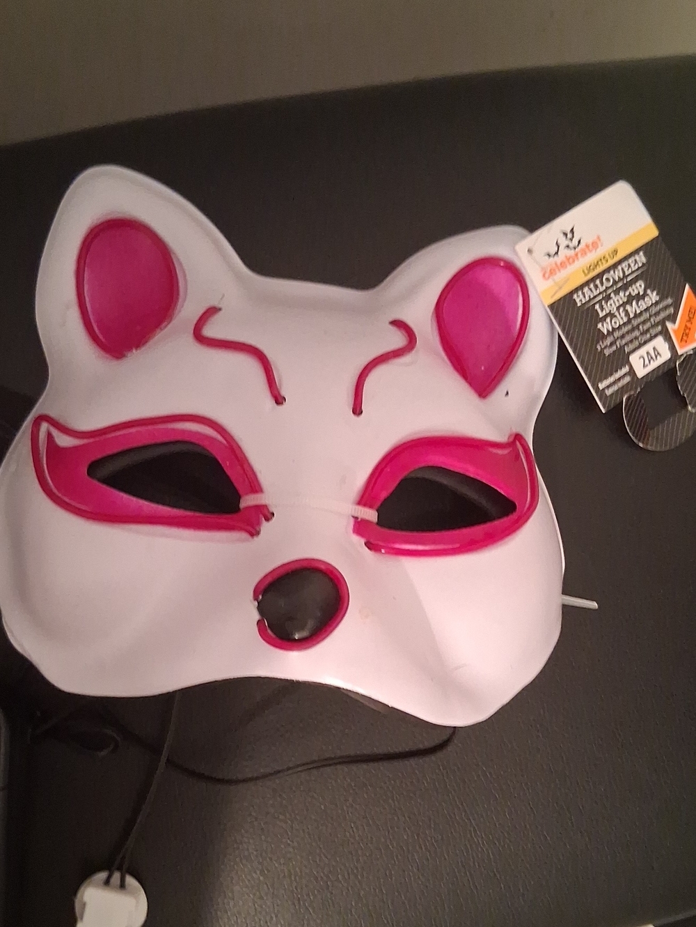 Kids White and Pink Fox Costume Mask with Light-Up Detail